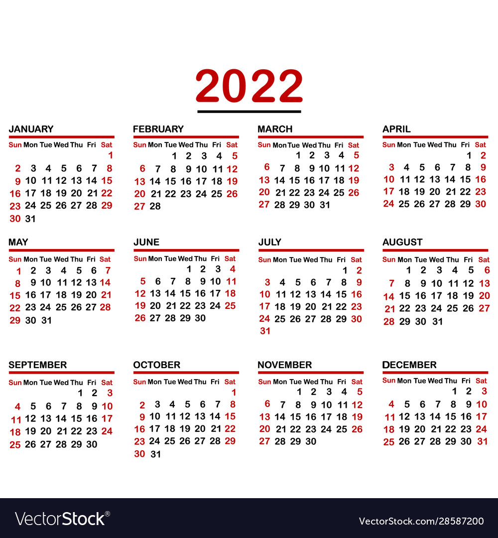 Minimalist Calendar Year 22 Royalty Free Vector Image