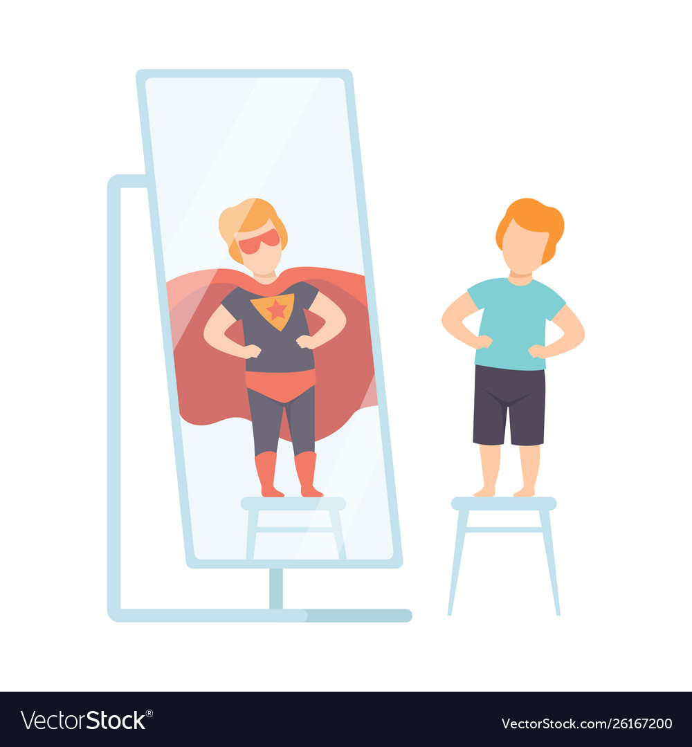 Narcissistic man character looking at mirror and Vector Image
