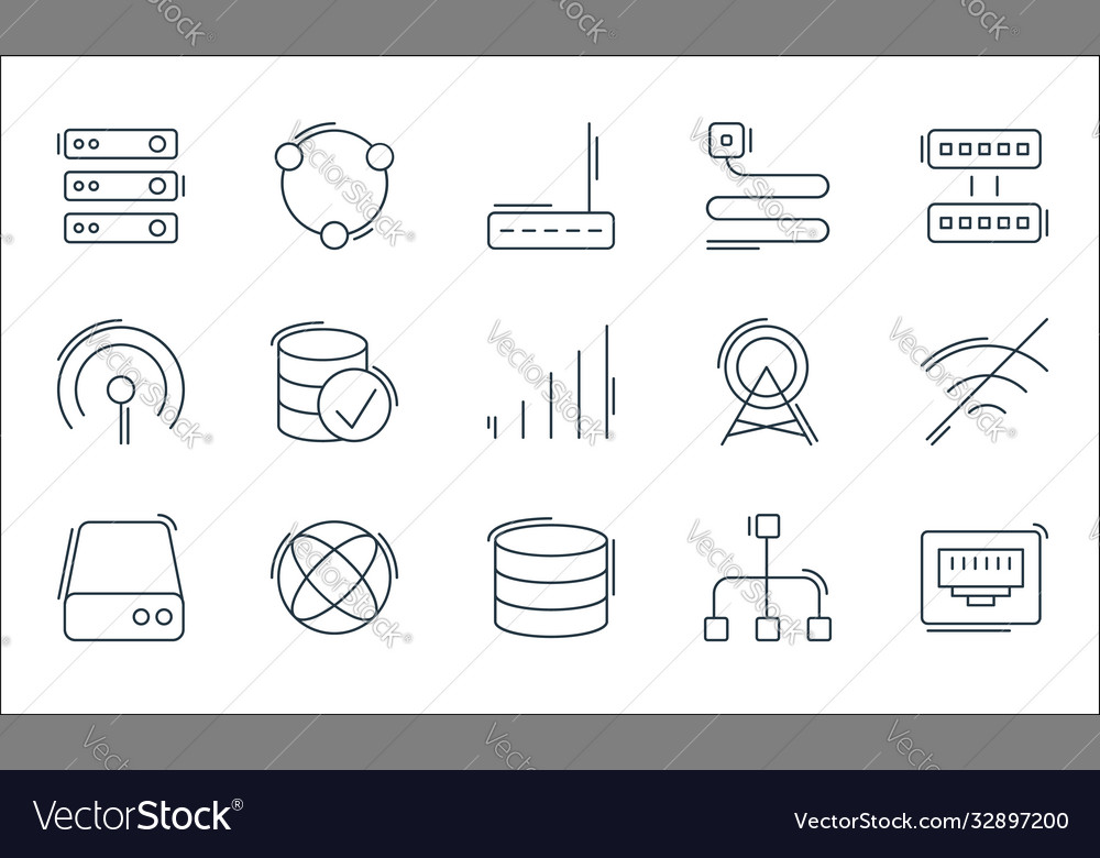Network and database line icons linear set vector image Network and database line icons linear set