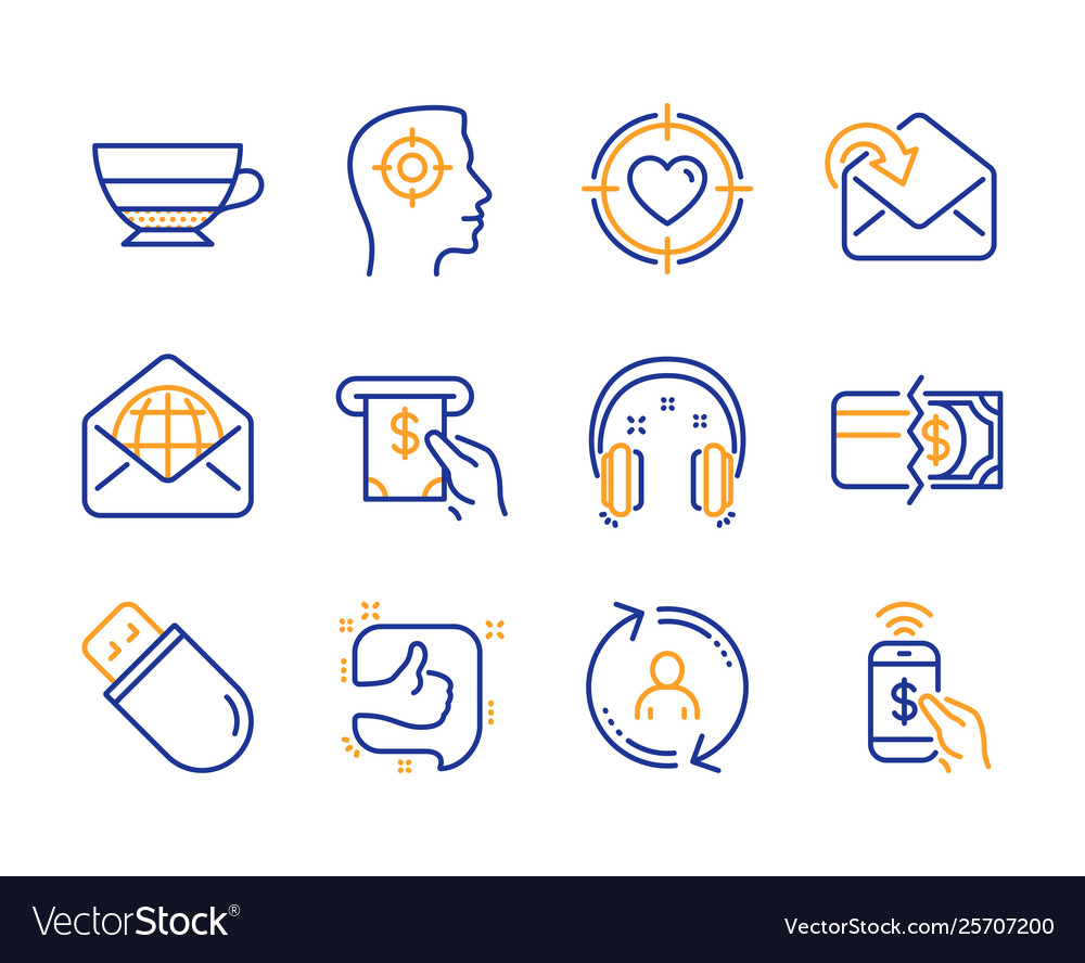 Receive mail american and headphones icons set