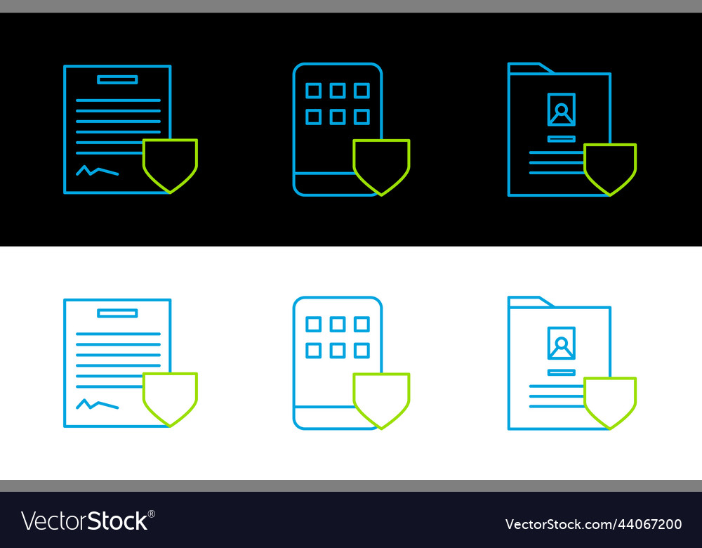 Set line document with shield contract vector image Set line document with shield contract