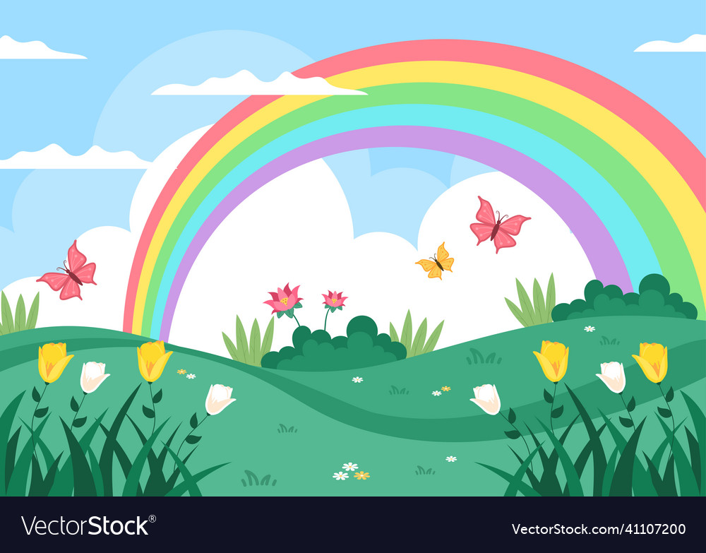 Spring time landscape background with flowers