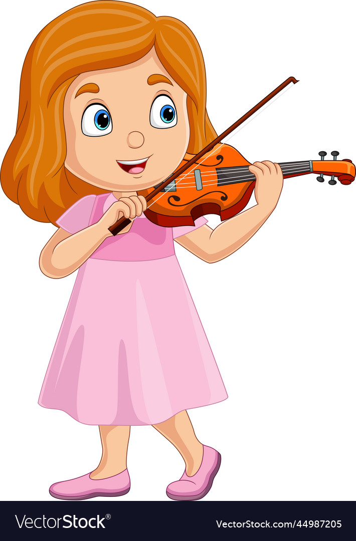 Cartoon little girl playing a violin Royalty Free Vector