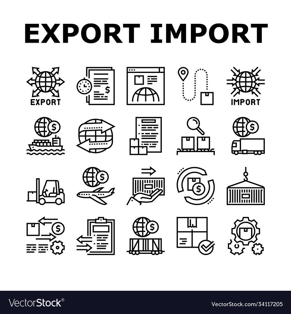 Export import logistische Sammlung Icons Set vector image Export import logistische Sammlung Icons Set