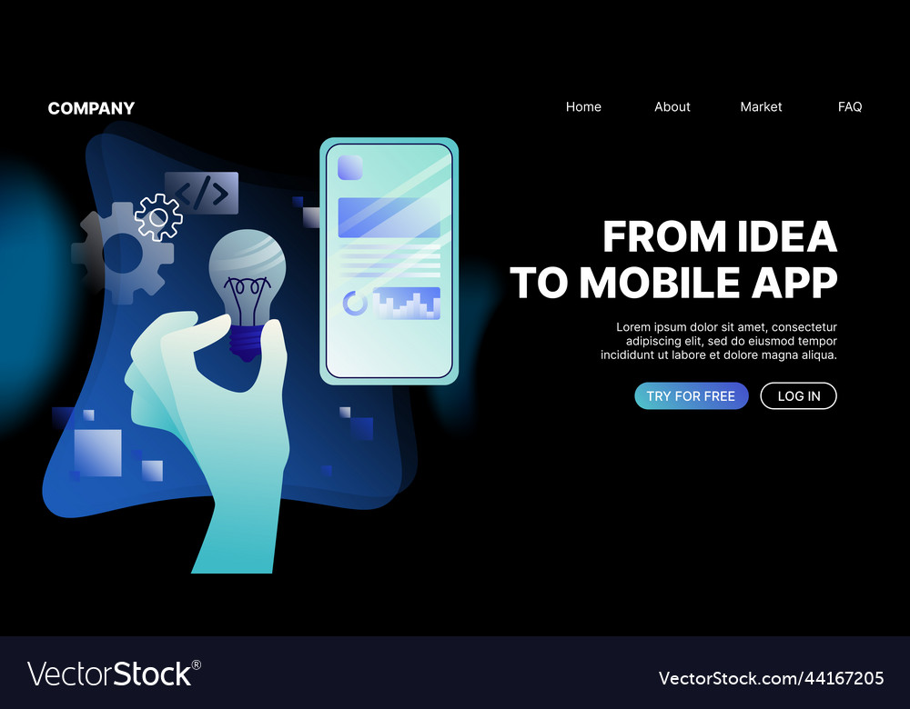 From idea to mobile app banner application vector image From idea to mobile app banner application