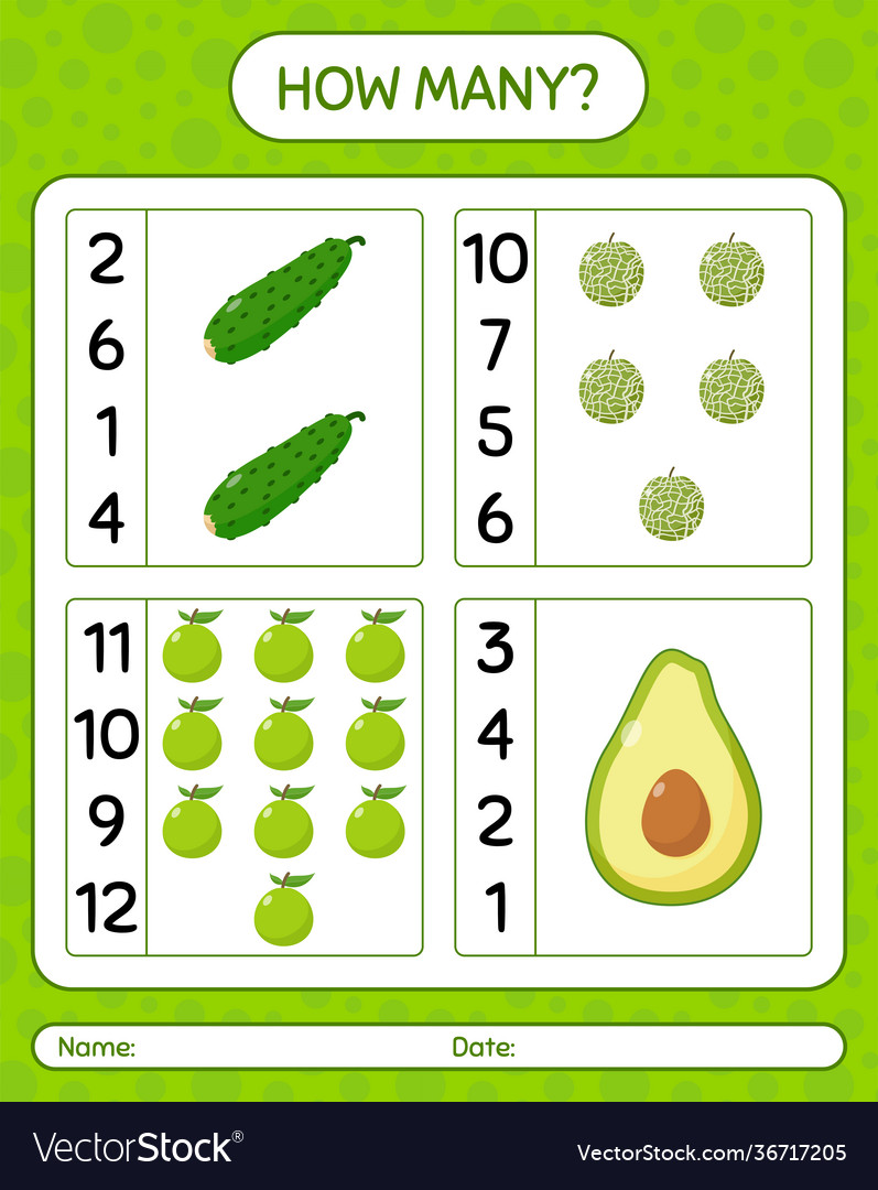 How many counting game avocado cantaloupe vector image How many counting game avocado cantaloupe