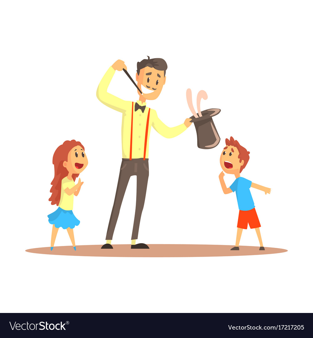 Magician pulling out a rabbit from his top hat Vector Image