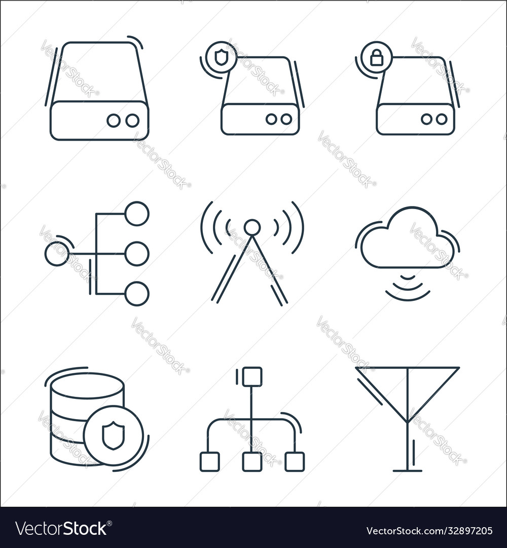 Netzwerk- und Datenbankzeilen-Symbole linearen Satz vector image Netzwerk- und Datenbankzeilen-Symbole linearen Satz