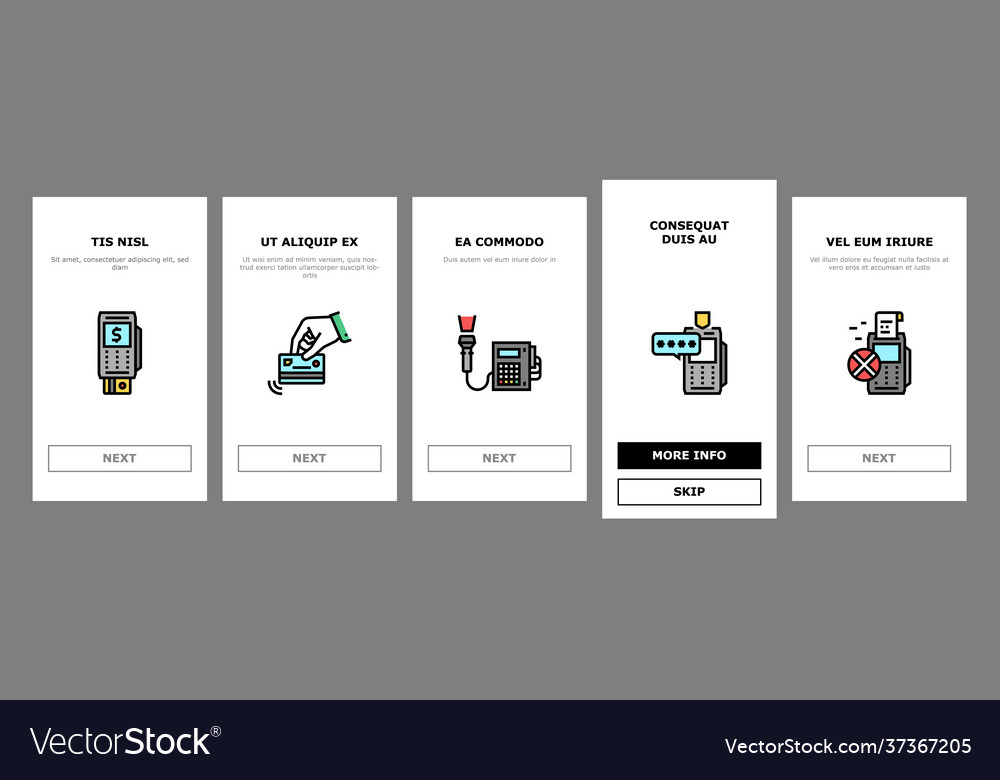 Pos terminal device onboarding icons set