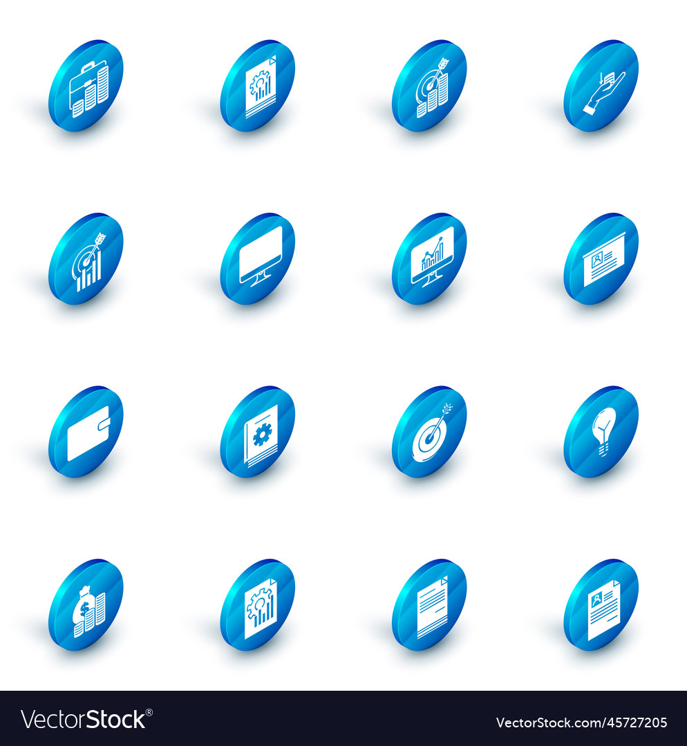 Set document with graph chart target coin symbol vector image Set document with graph chart target coin symbol