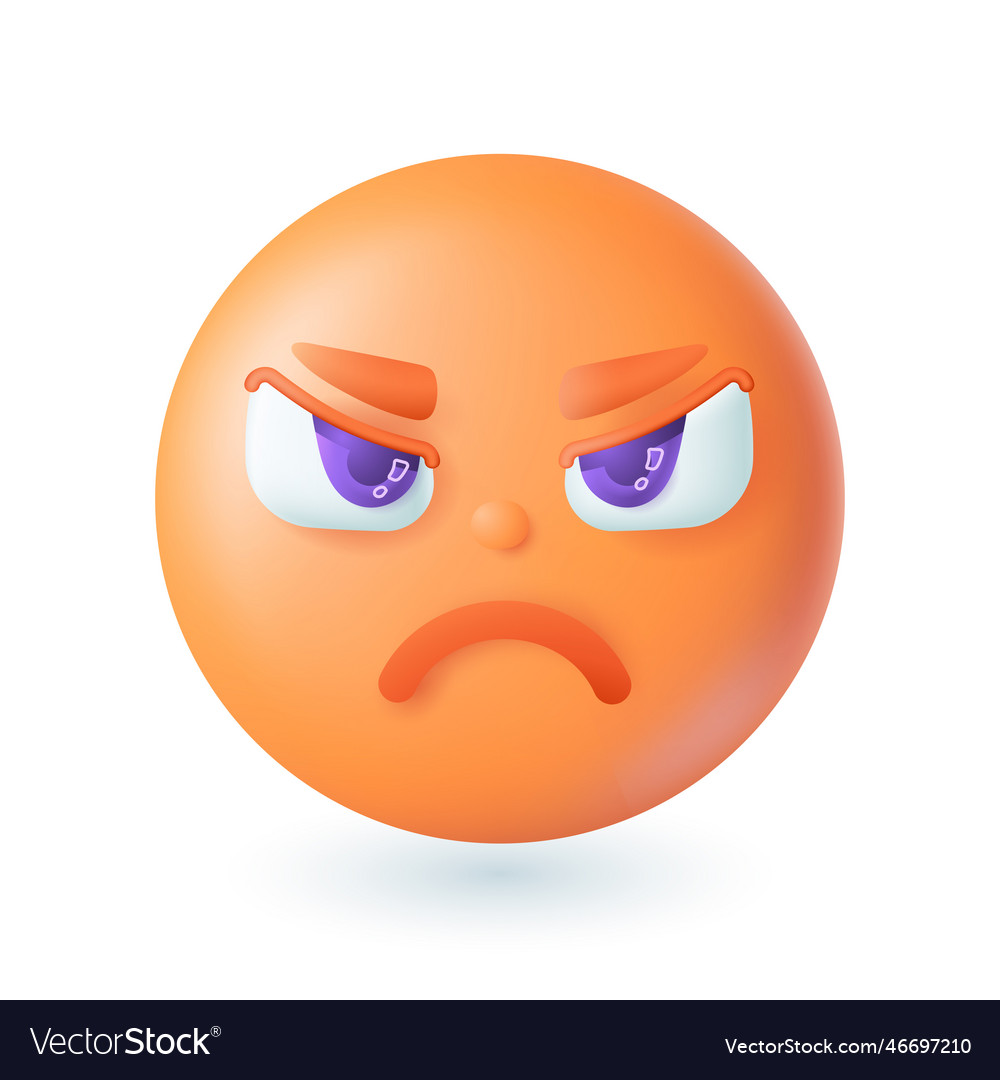 3d cartoon style red angry emoticon icon Vector Image