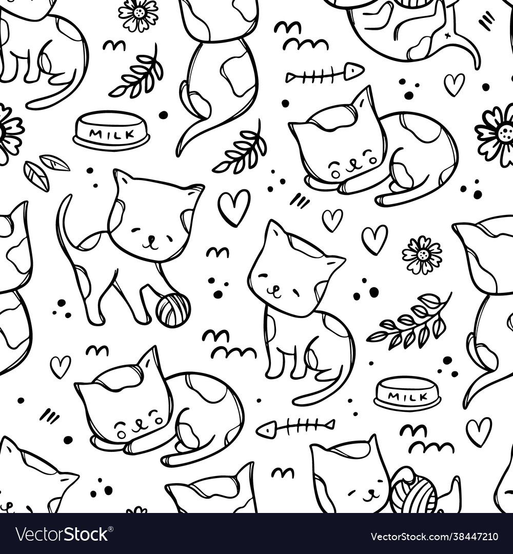 Coloring page kitty pattern seamless sketch Vector Image