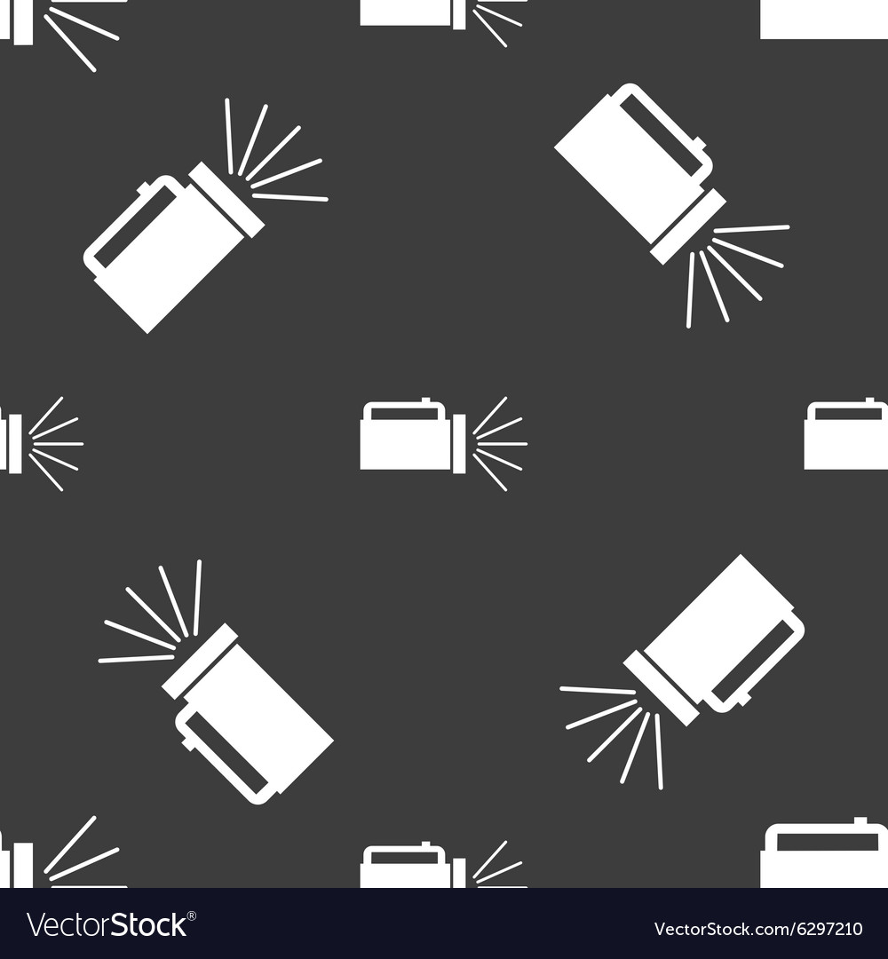 Flashlight icon sign seamless pattern on a gray