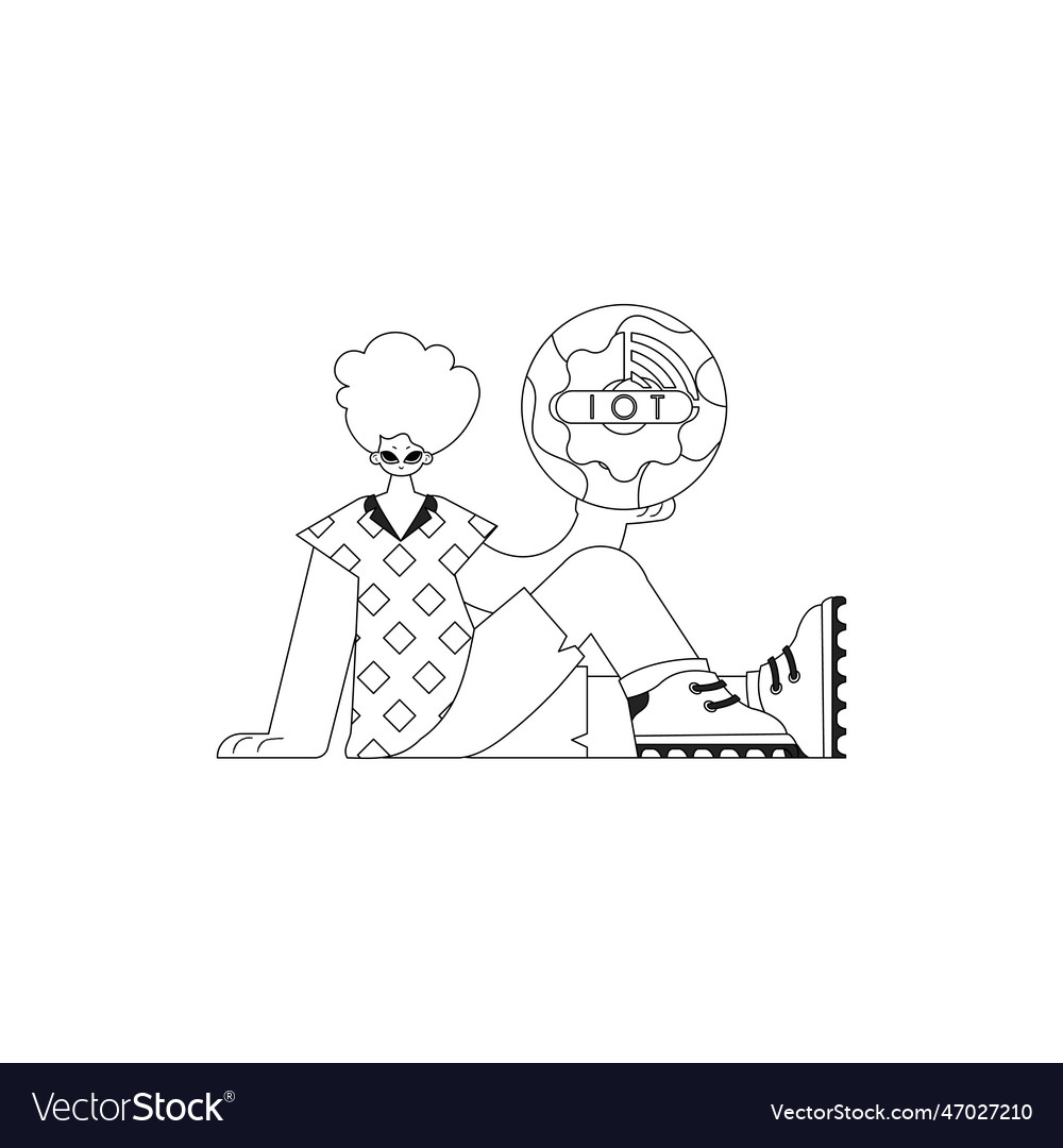 Linear style of a man holding an internet