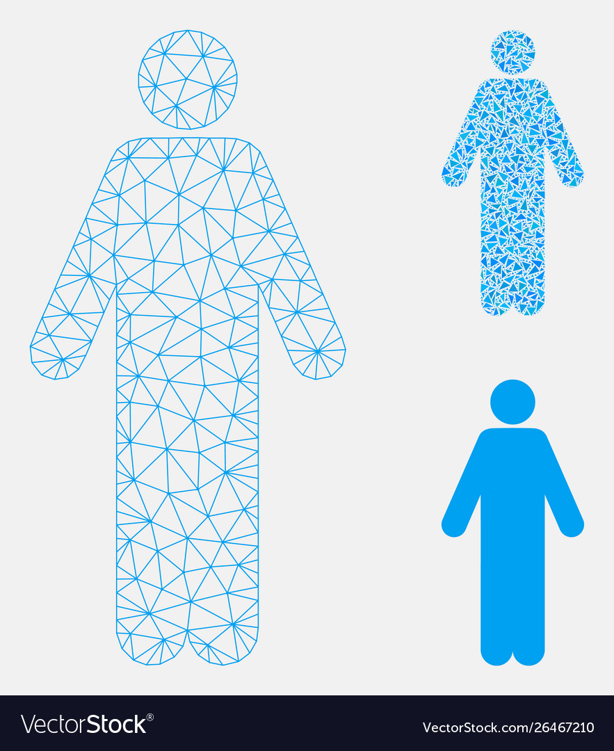 Man mesh 2d model and triangle mosaic icon vector image Man mesh 2d model and triangle mosaic icon