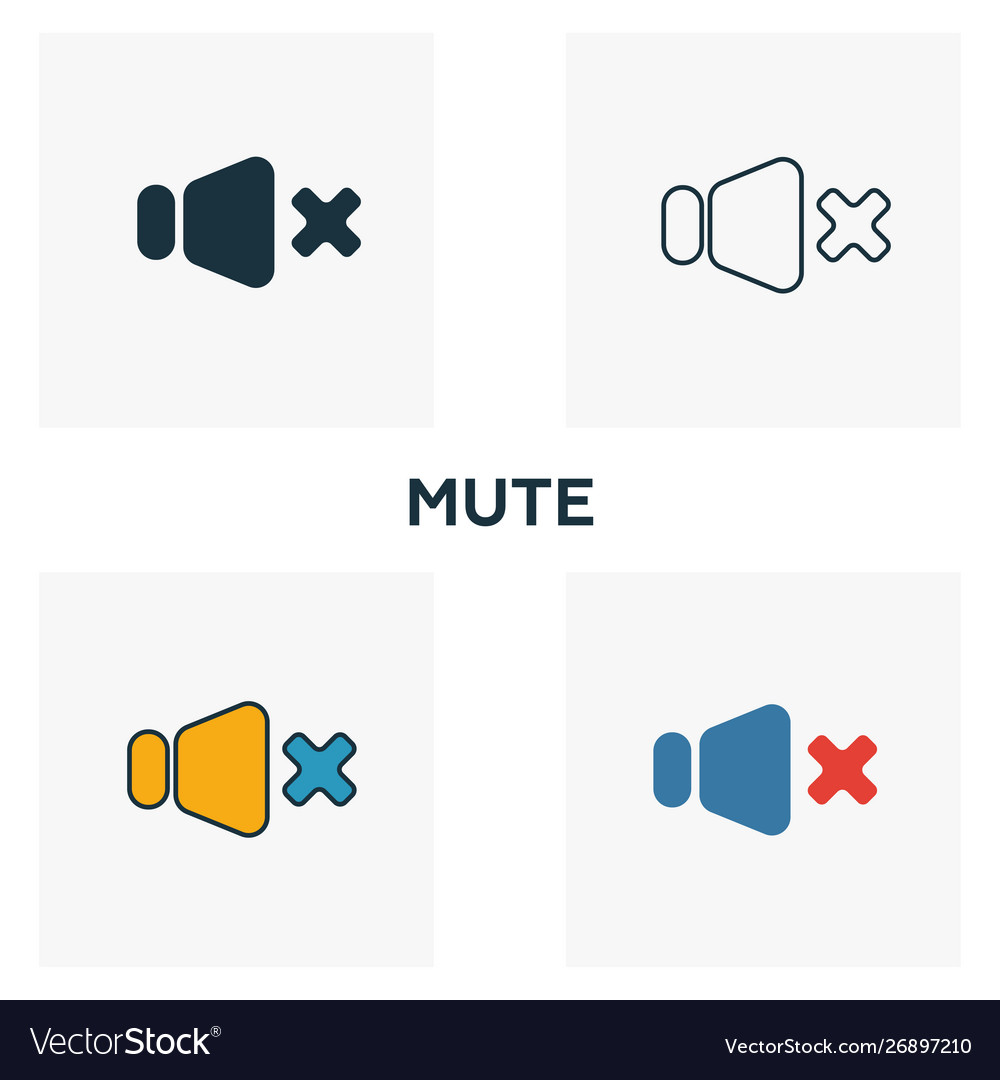 Mute icon set four elements in different styles
