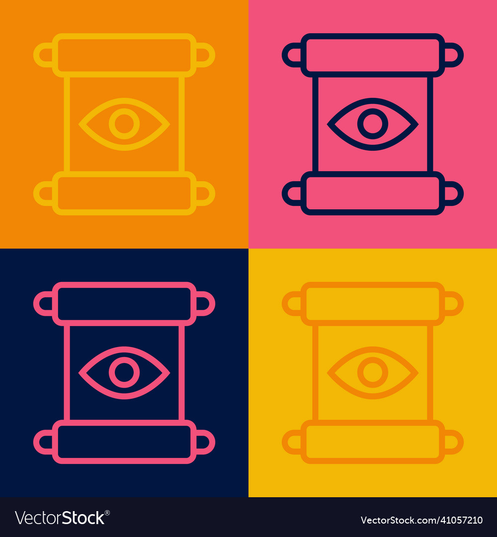 Pop art line magic scroll icon isolated on color