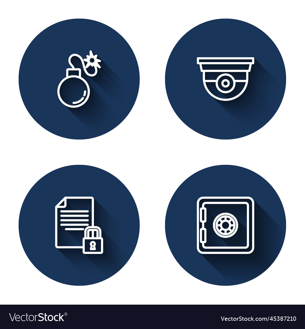 Set line bomb security camera document and lock vector image Set line bomb security camera document and lock