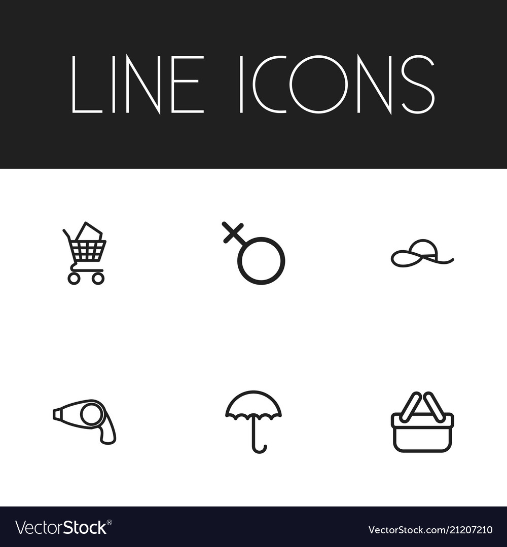 Set of 6 editable shopping icons line style vector image Set of 6 editable shopping icons line style