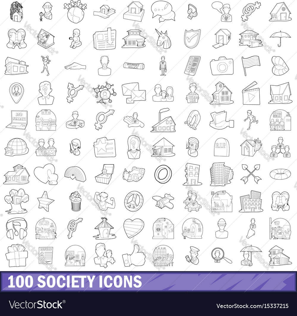 100 society icons set outline style Royalty Free Vector