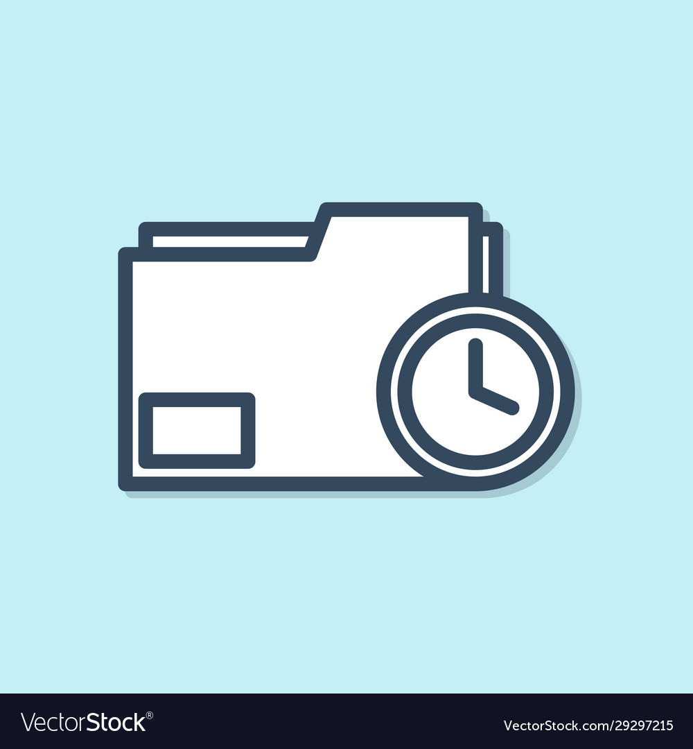 Blue line document folder with clock icon isolated vector image Blue line document folder with clock icon isolated