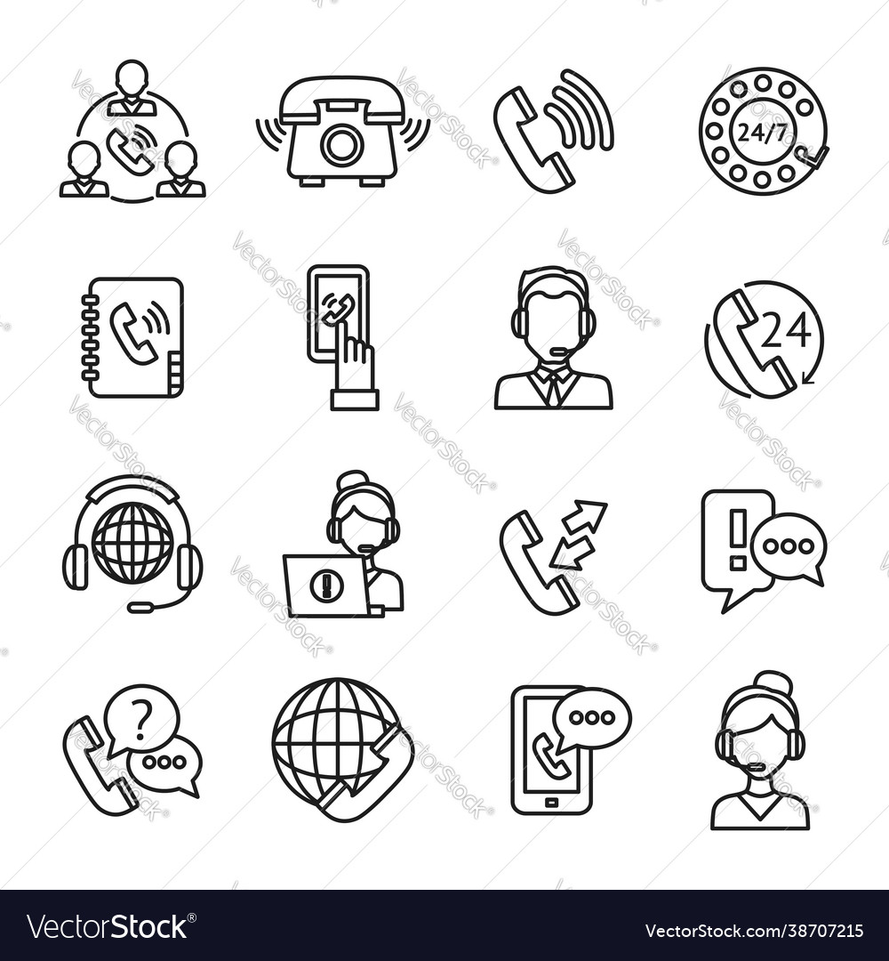 Call center outline icons set