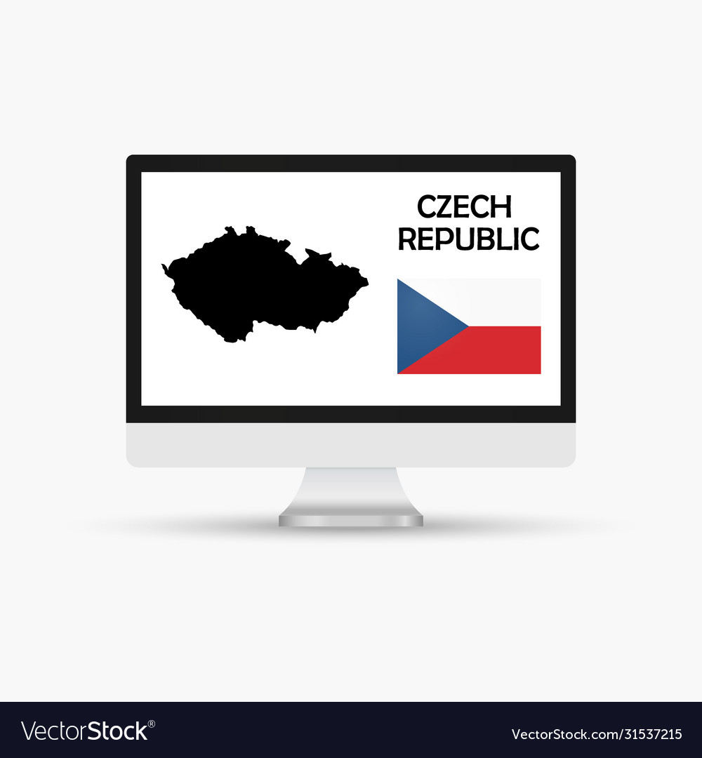 Computer monitor with a flag and map country vector image Computer monitor with a flag and map country