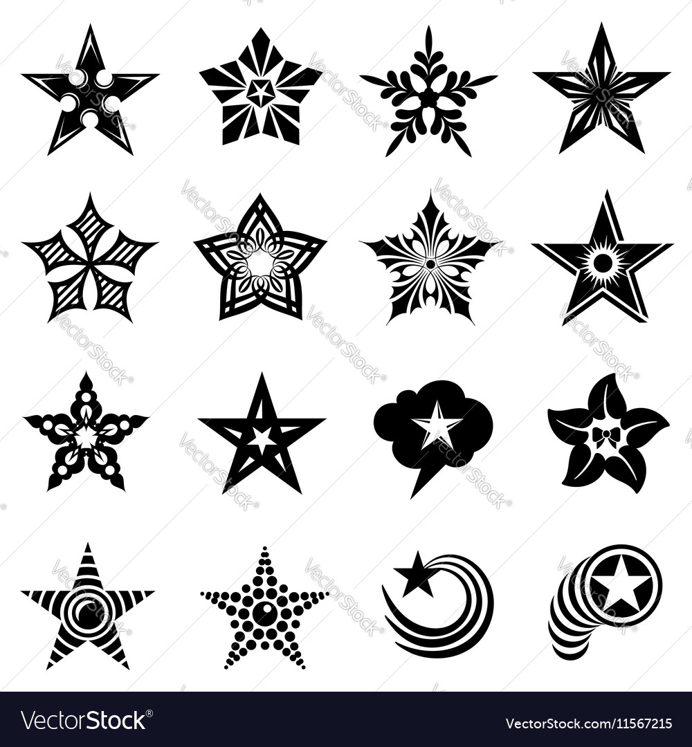 Decorative stars icons set simple style Royalty Free Vector