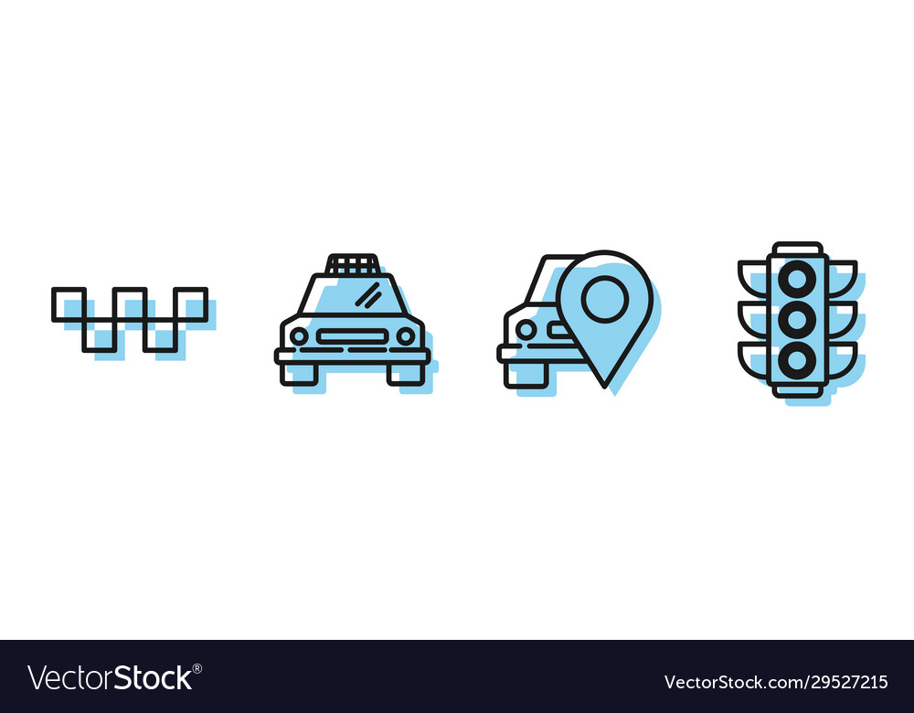 Set line map pointer with taxi car roof vector image Set line map pointer with taxi car roof