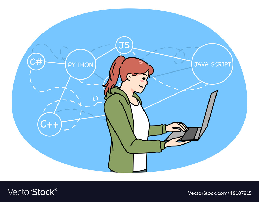 Woman programmer writing codes on computer
