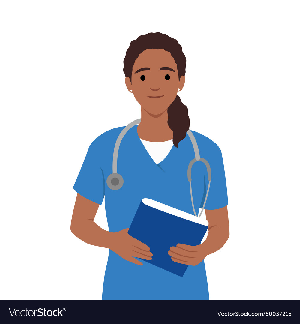 Young nurse in uniform holding notebook and pen Vector Image