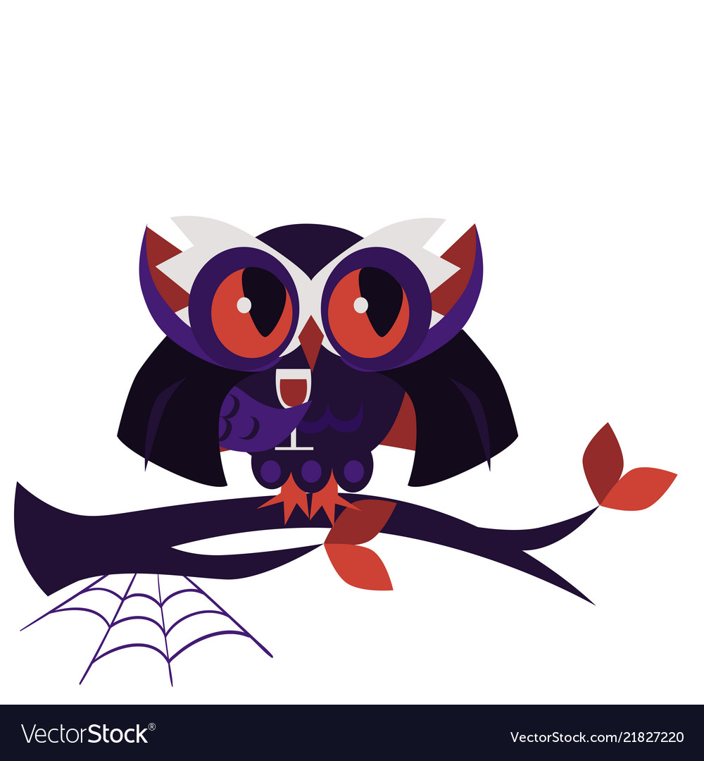 Cartoon halloween dracula owl flat poster vector image Cartoon halloween dracula owl flat poster