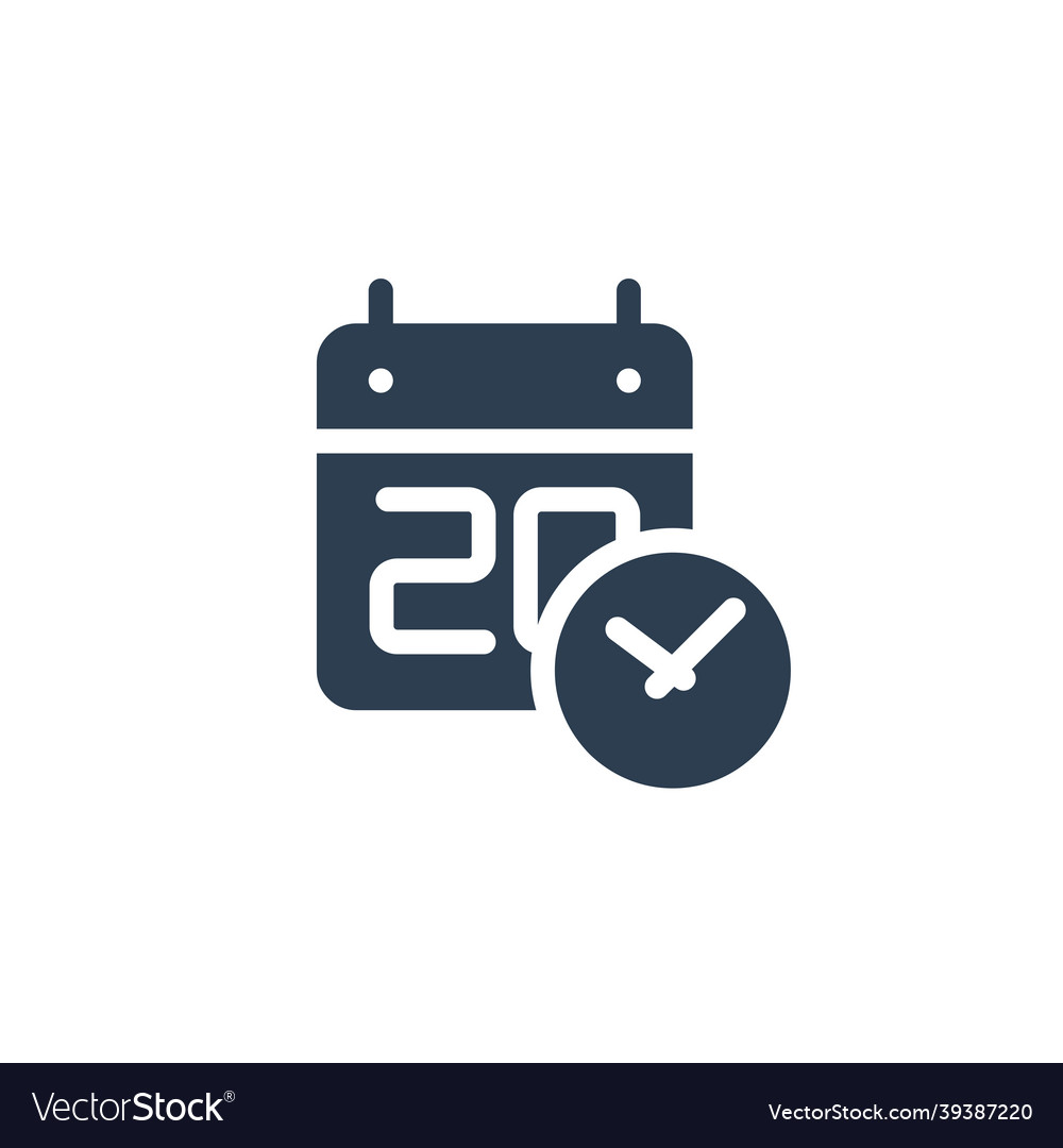 Date and time calendar clock solid flat icon Vector Image