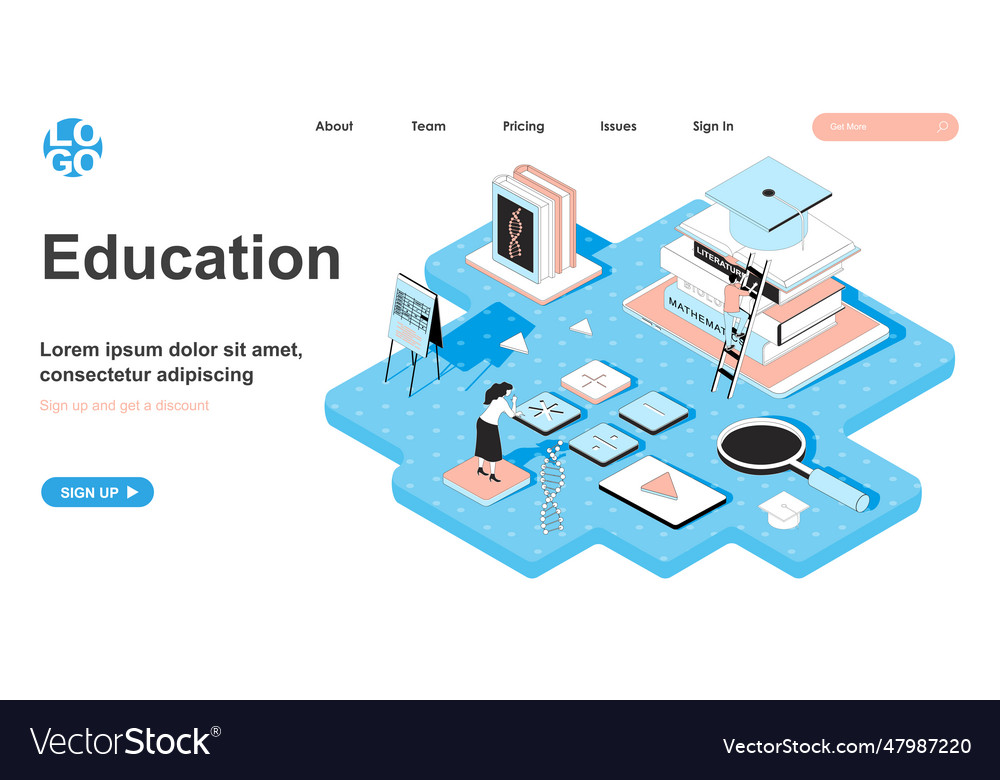 Education isometric concept students study