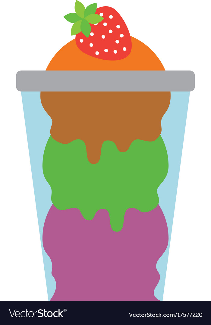 Glass cup with ice cream balls and strawberry