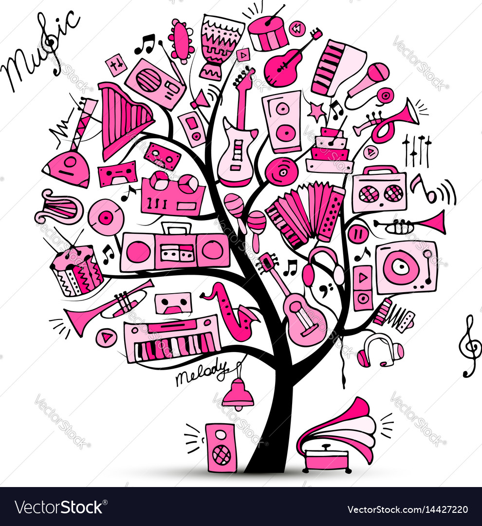 Music instruments tree sketch for your design