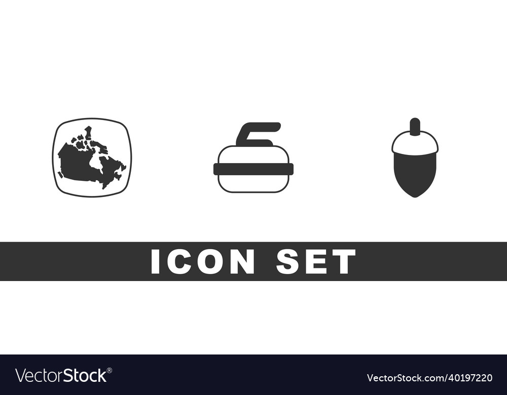 Set canada map stone for curling and acorn icon