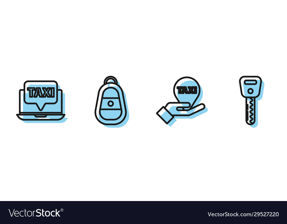 Set line hand on map pointer with taxi laptop vector image Set line hand on map pointer with taxi laptop