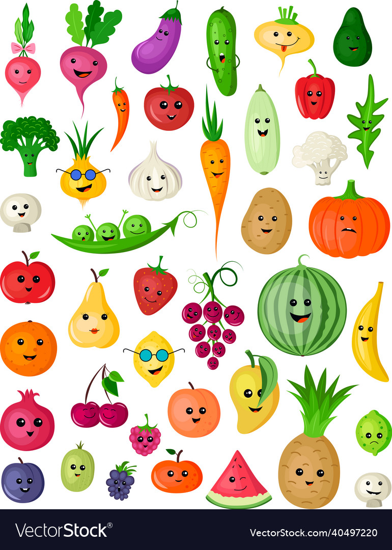 Set of fruits vegetables and berries Royalty Free Vector