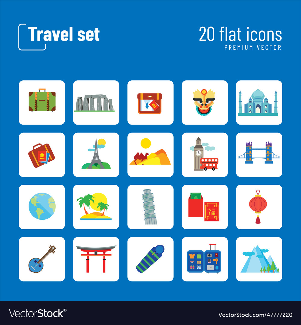 Reise flache Icons Set