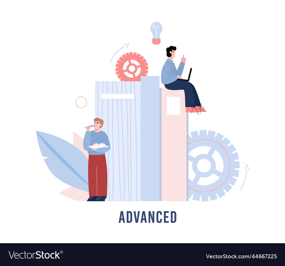 Advanced skill level concept man sits on top vector image Advanced skill level concept man sits on top