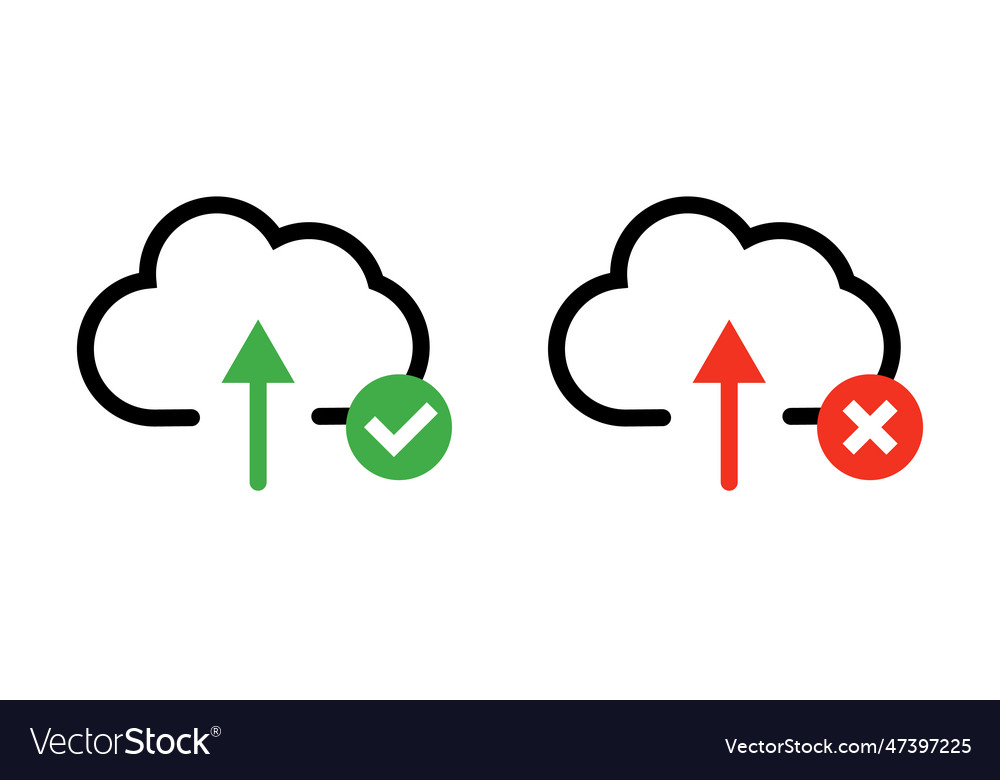 Cloud upload success and failure icon set