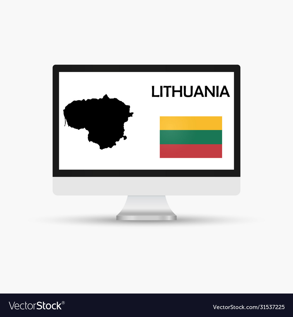 Computer monitor with a flag and map country vector image Computer monitor with a flag and map country