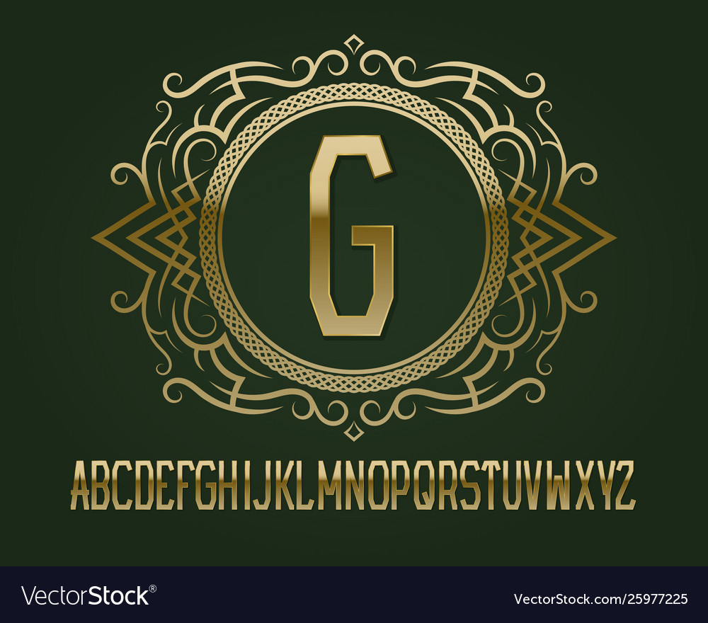 Golden monogram template in round patterned frame vector image Golden monogram template in round patterned frame