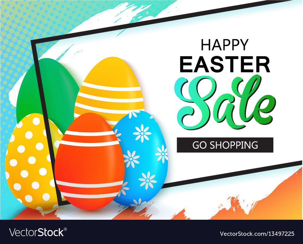Happy Easter Sale Banner With Eggs And Frame Vector Image