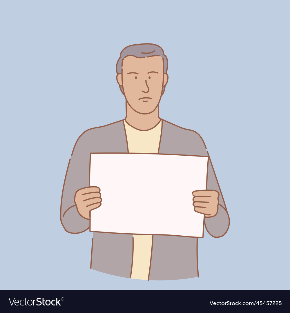Man hold empty blank space for template board vector image Man hold empty blank space for template board