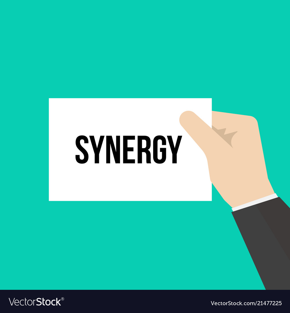 Man showing paper synergy text vector image Man showing paper synergy text