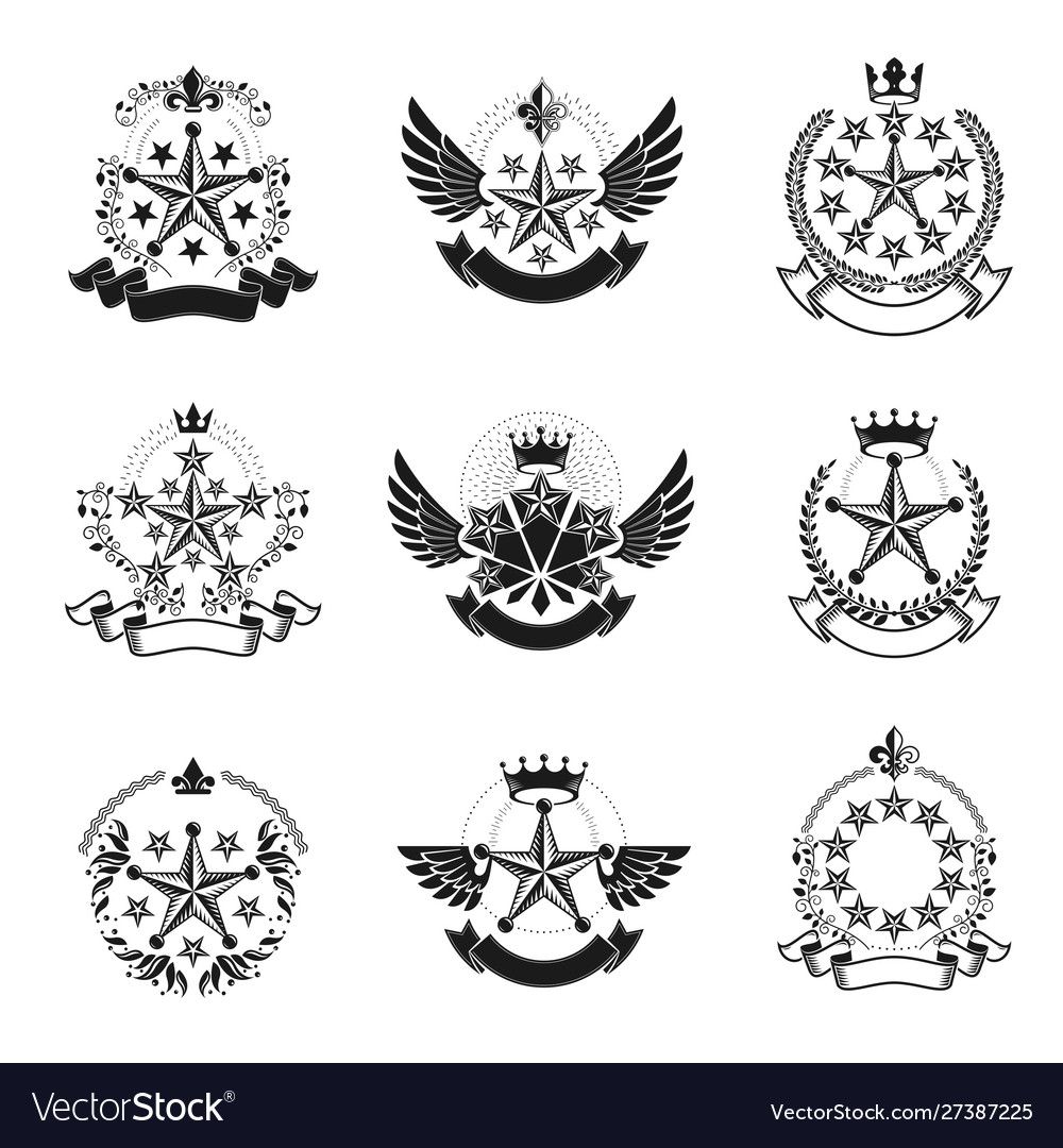 military-stars-emblems-set-heraldic-design-vector-image