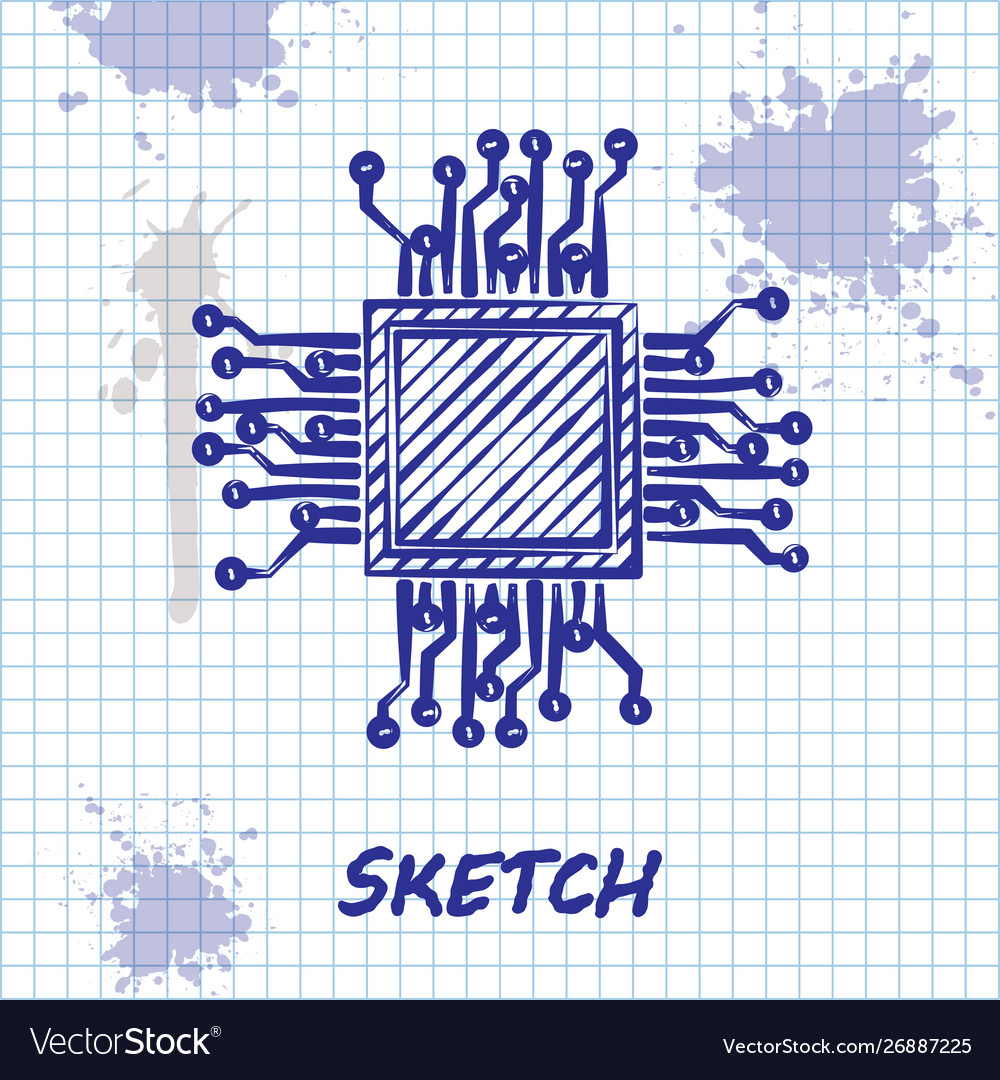 Sketch line processor icon isolated on white Vector Image Sketch line processor icon isolated on white