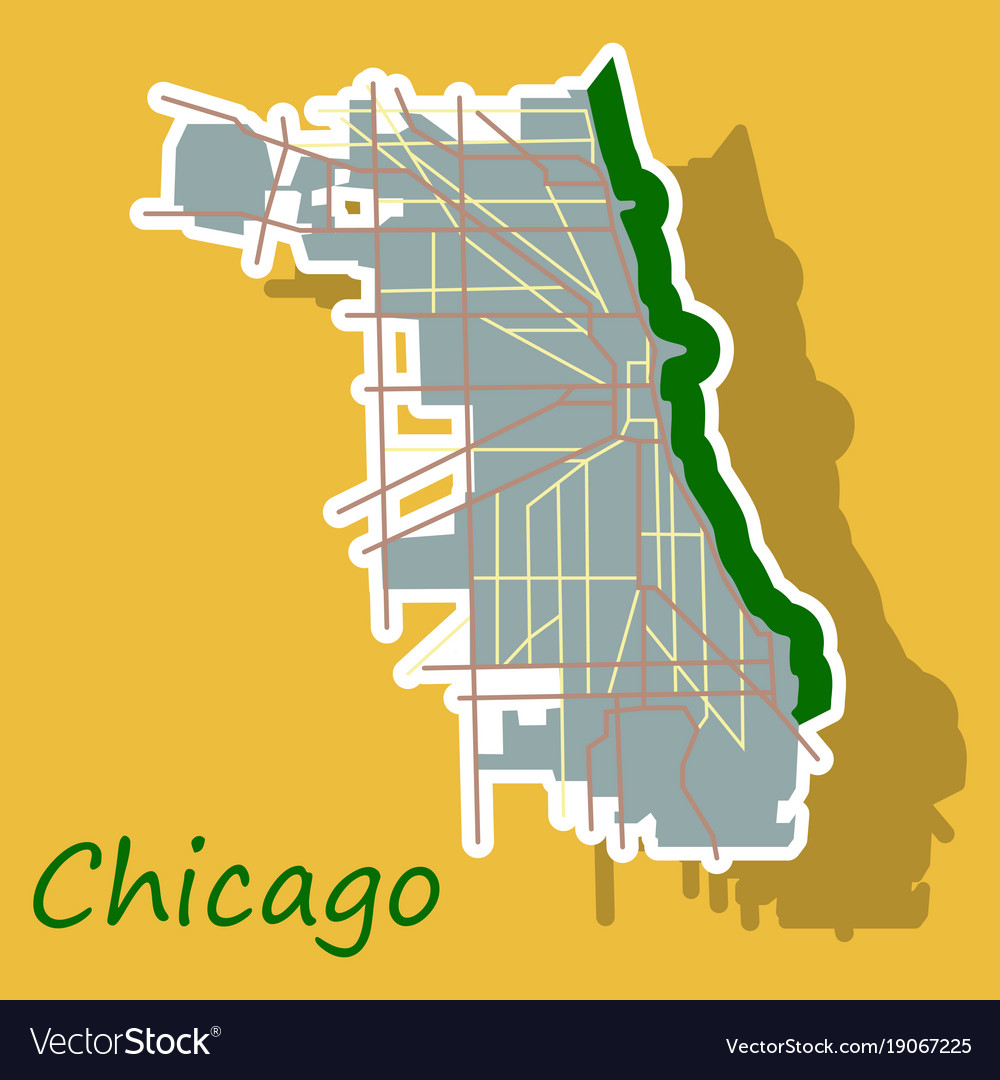 Sticker map chicago city illinois roads